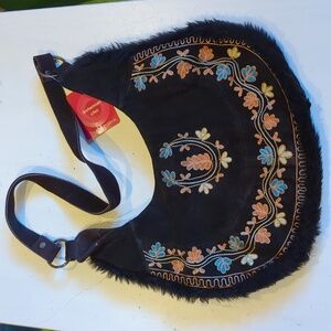 New Xhilaration Brown Faux Fur Trim Bag